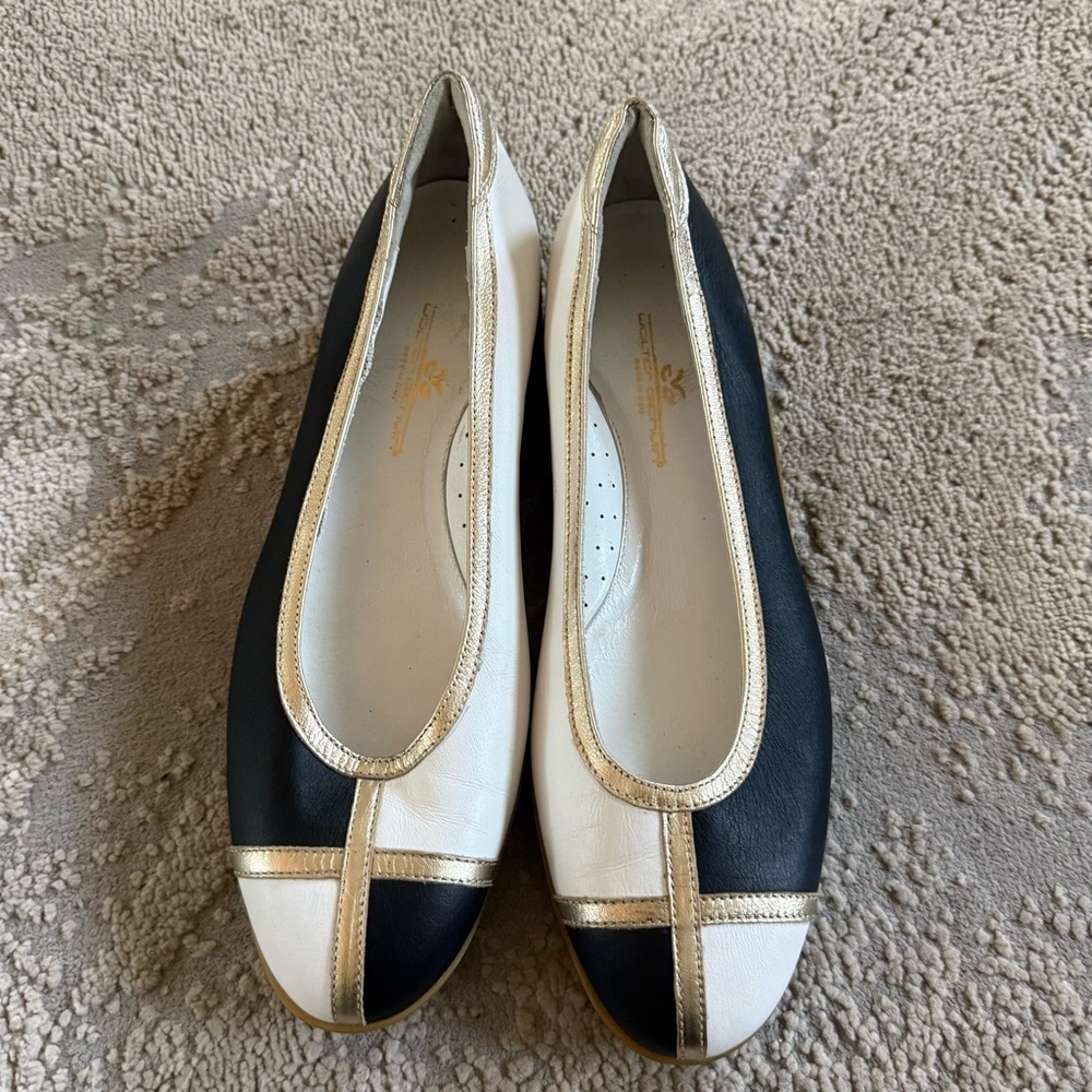 WALTER GENUIN leather Golf Shoes flats preppy 
Black White gold slip on 40